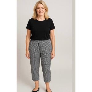 Denim&Co Women's Capris Size Med Black White Gingham Elastic Waist Cottagagecore